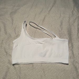 White one shoulder sports bra